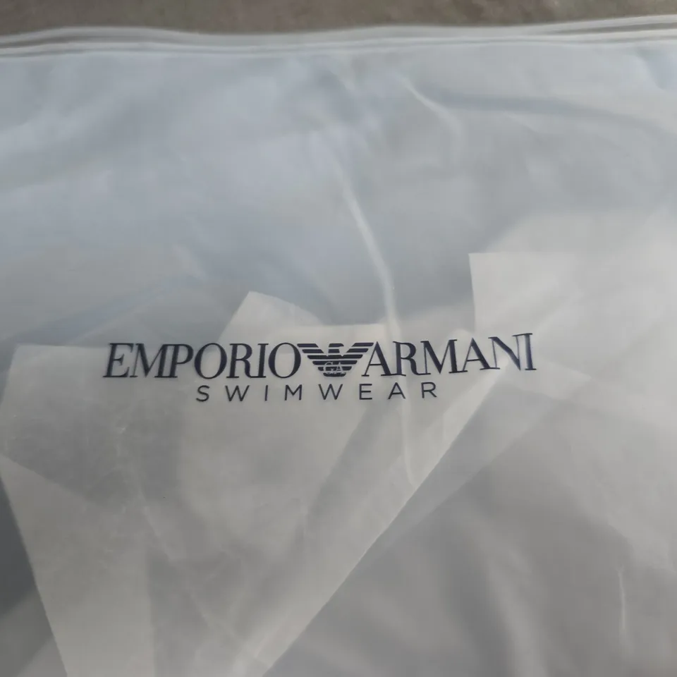 EMPORIO ARMANI SWIMWEAR MEN'S SWIM SHORTS – BLACK, ELASTIC WAIST WITH DRAWSTRING (LARGE)