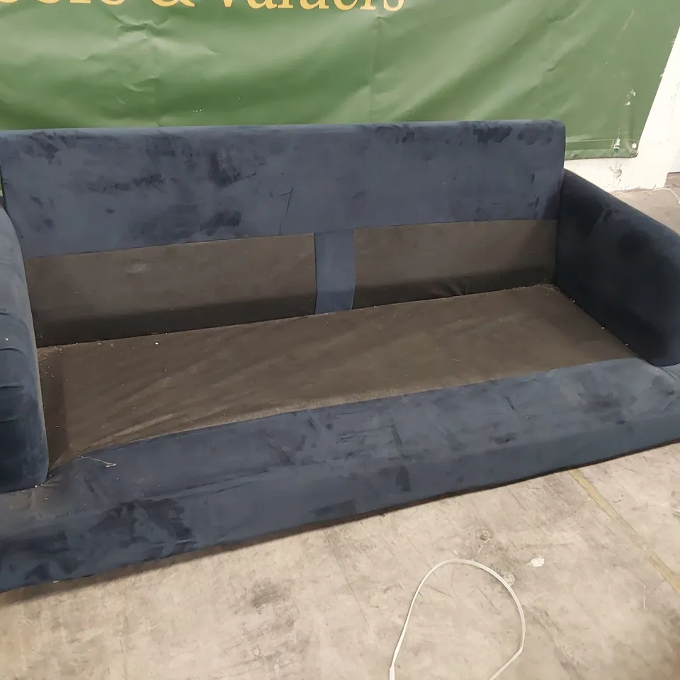 THREE SEATER SOFA FRAME BLUE PLUSH FABRIC 