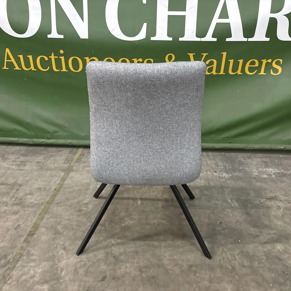 DESIGNER GREY FABRIC DINING CHAIR WITH BLACK METAL LEGS 