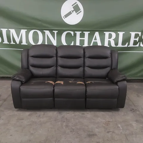 QUALITY DESIGNER FAUX LEATHER 3 SEATER RECLINER SOFA - DARK BROWN 