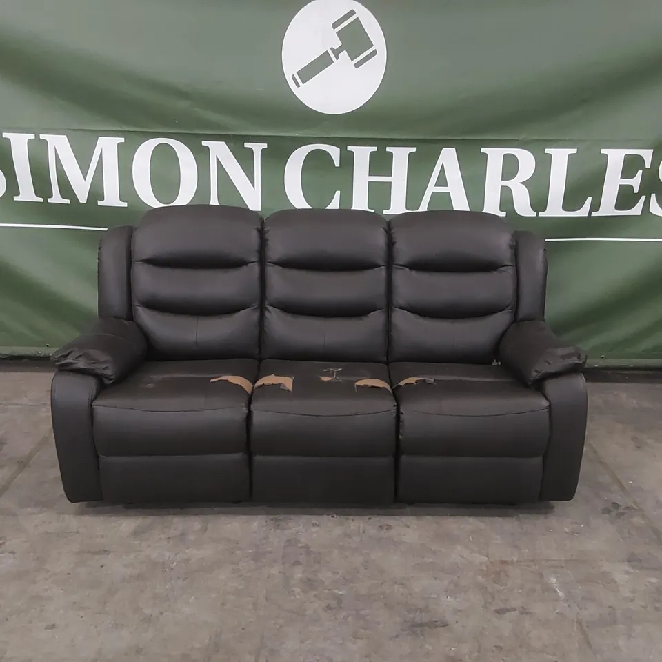 QUALITY DESIGNER FAUX LEATHER 3 SEATER RECLINER SOFA - DARK BROWN