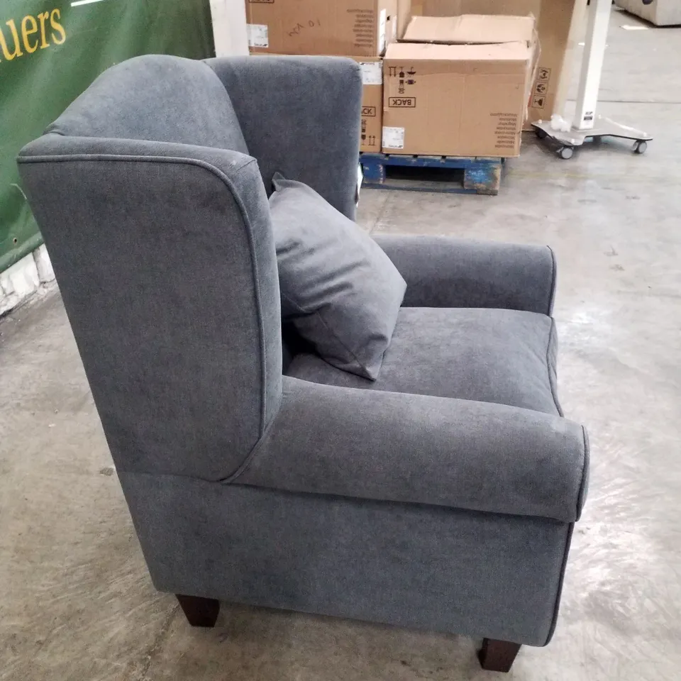 QUALITY DESIGNER DENTON GRACE WING CHAIR - GREY FABRIC 