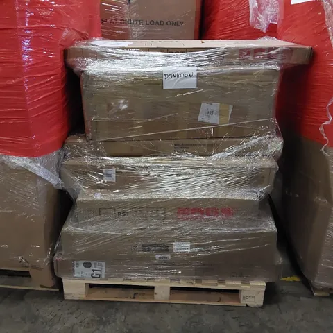 PALLET OF ASSORTED ITEMS INCLUDING: SHELVING DESK, SINGLE BED