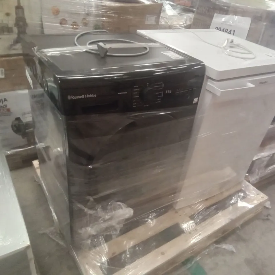 RUSSELL HOBBS FREESTANDING CONDENSER DRYER BLACK AND MIELE K 12020 S-1 FREESTANDING UNDER COUNTER FRIDGE