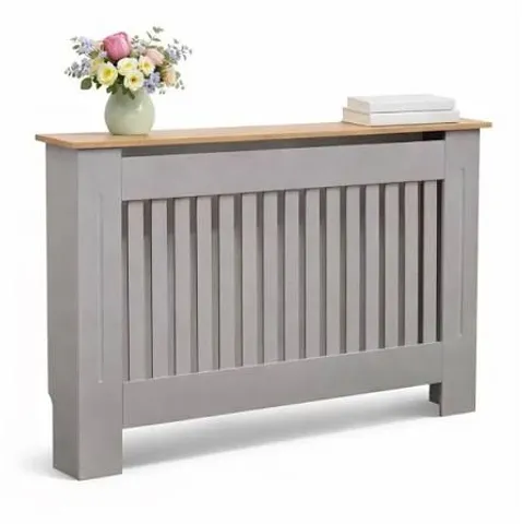 BOXED MEDIUM GREY WOODEN SLATTED GRILL RADIATOR COVER MDF CABINET