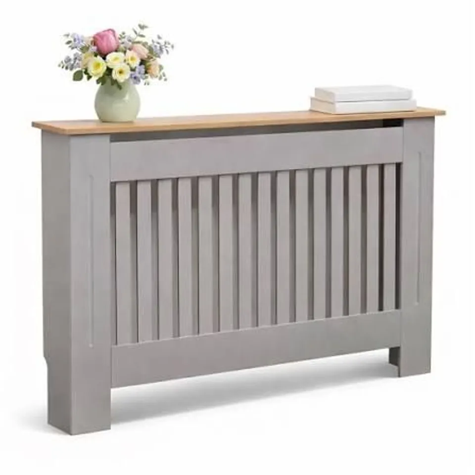 BOXED MEDIUM GREY WOODEN SLATTED GRILL RADIATOR COVER MDF CABINET