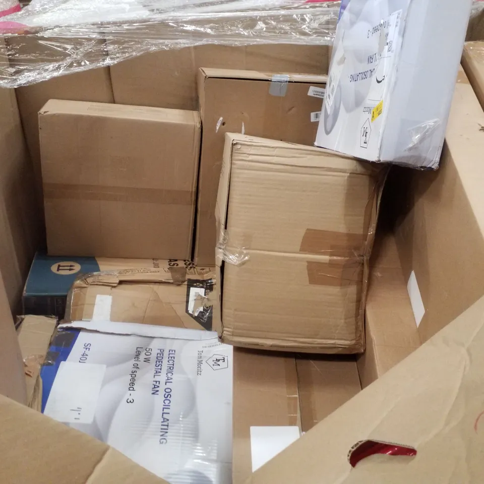 PALLET CONTAINING ASSORTED PRODUCTS INCLUDING MOBICLINIC STROLLER, BEDSIDE TABLES, FOLDABLE BABY BATHTUB, BUILDING BLOCK STUDY TABLE & ELECTRICAL OSCILLATING PEDESTAL FAN 