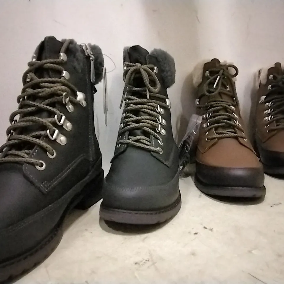 BOXED UNISEX EMU AUSTRALIA OKAB BOOTS , 1 PAIR OAK SIZE 5 , 3 PAIRS OAK SIZE 6