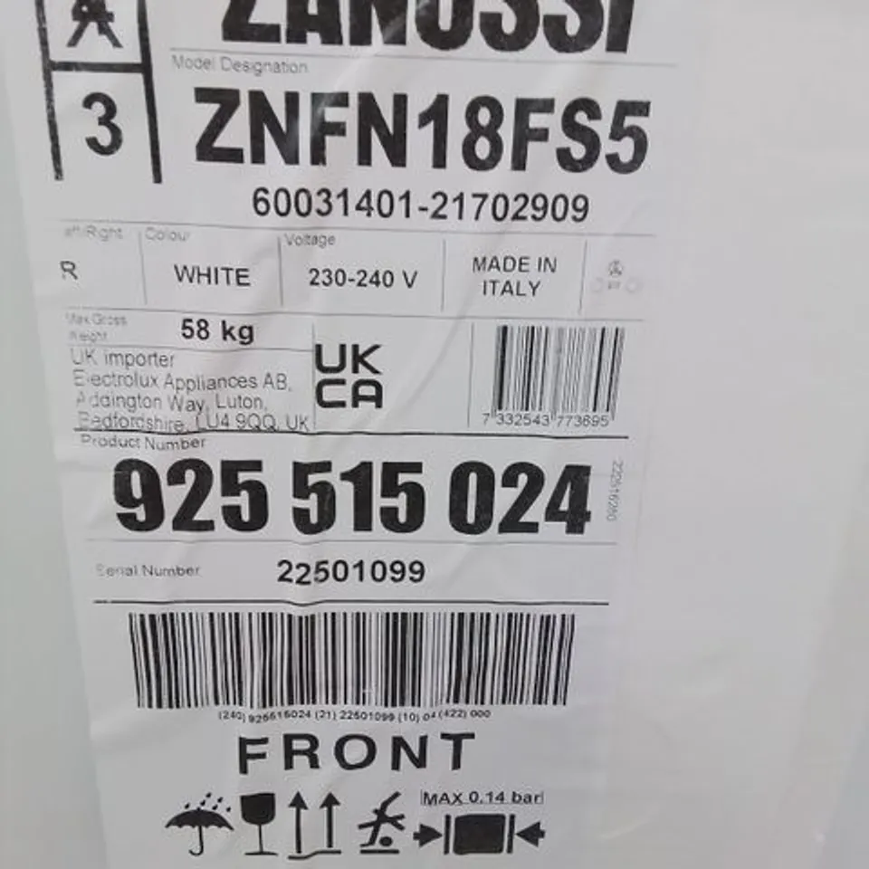 ZANUSSI INTEGRATED 50/50 FRIDGE FREEZER 267L Model ZNFN18FS5 RRP £542