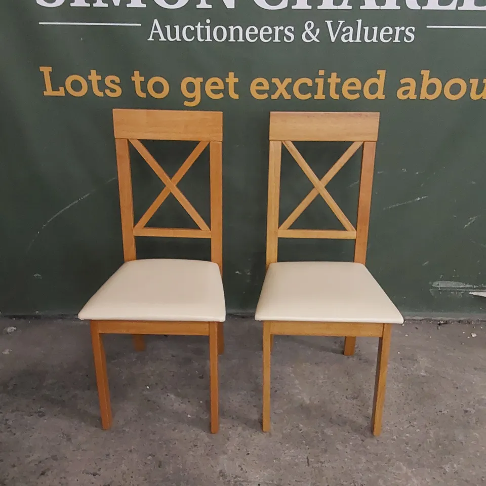 SET OF 2 KENDAL OAK DINING CHAIRS WITH IVORY SEAT PADS