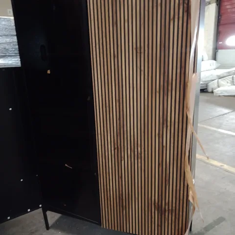 FREESTANDING CABINET WITH STRIPED WOOD FRONT PANEL