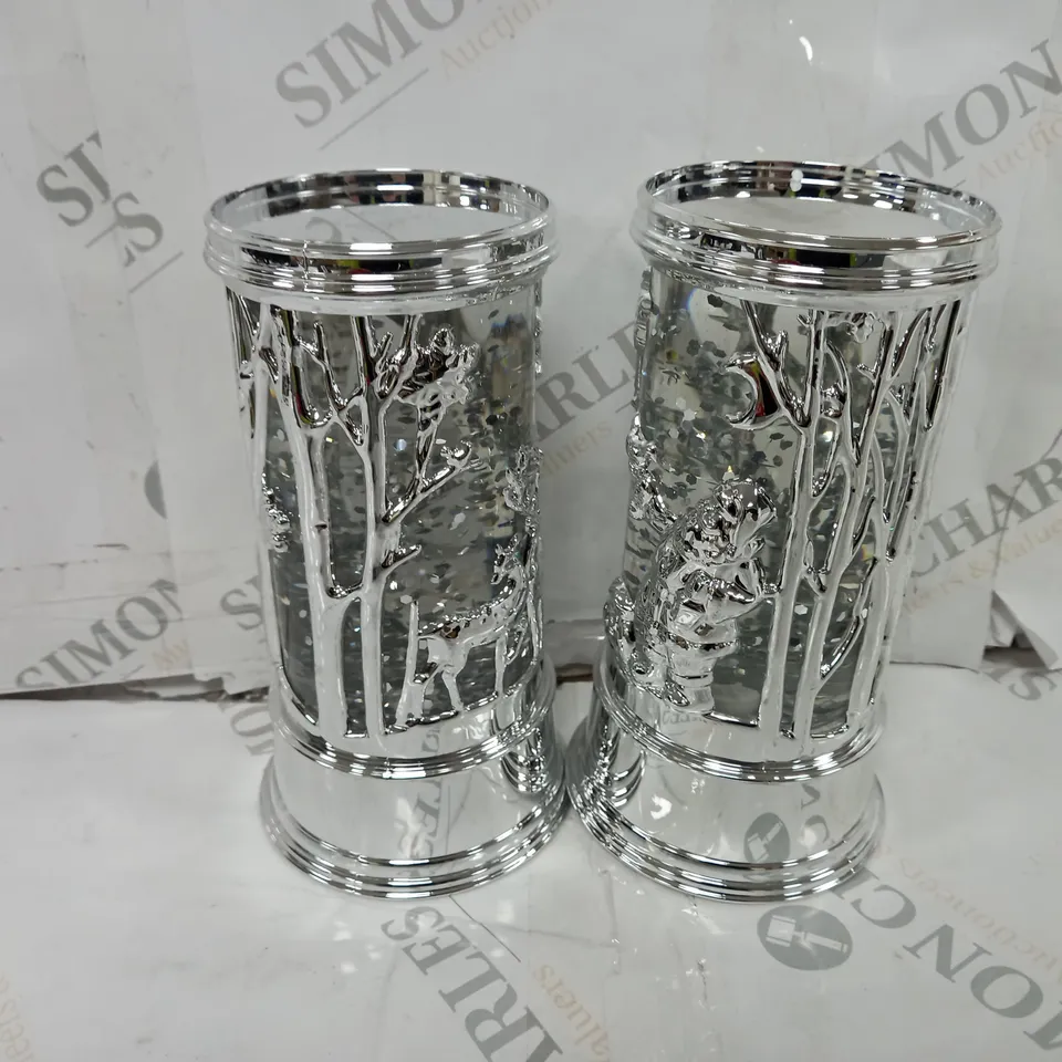 BOXED HOME REFLECTIONS SET OF PRELIT SWIRLING GLITTER SCENIC PILLARS - SILVER