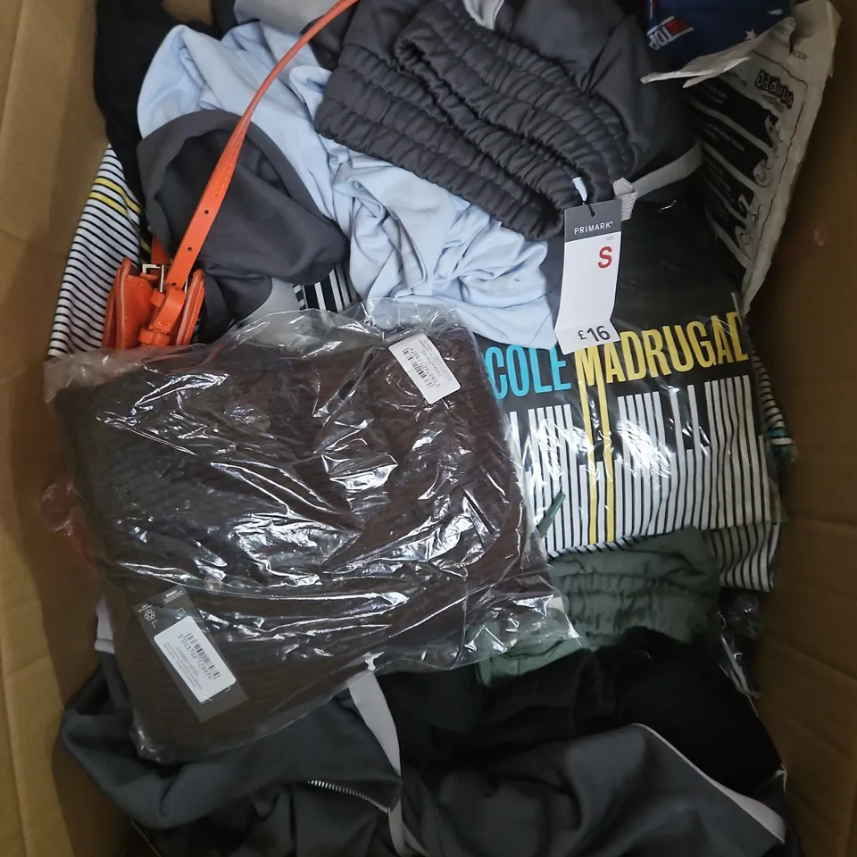 APPROXIMATELY 25 ASSORTED CLOTHING PRODUCTS IN VARIOUS STYLES & SIZES TO INCLUDE JACKETS, T-SHIRTS, DRESSES ETC
