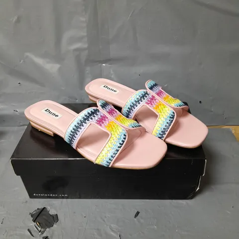 PAIR OF DUNE LONDON SLIDE SANDALS IN PINK/MULTICOLOUR SIZE 6