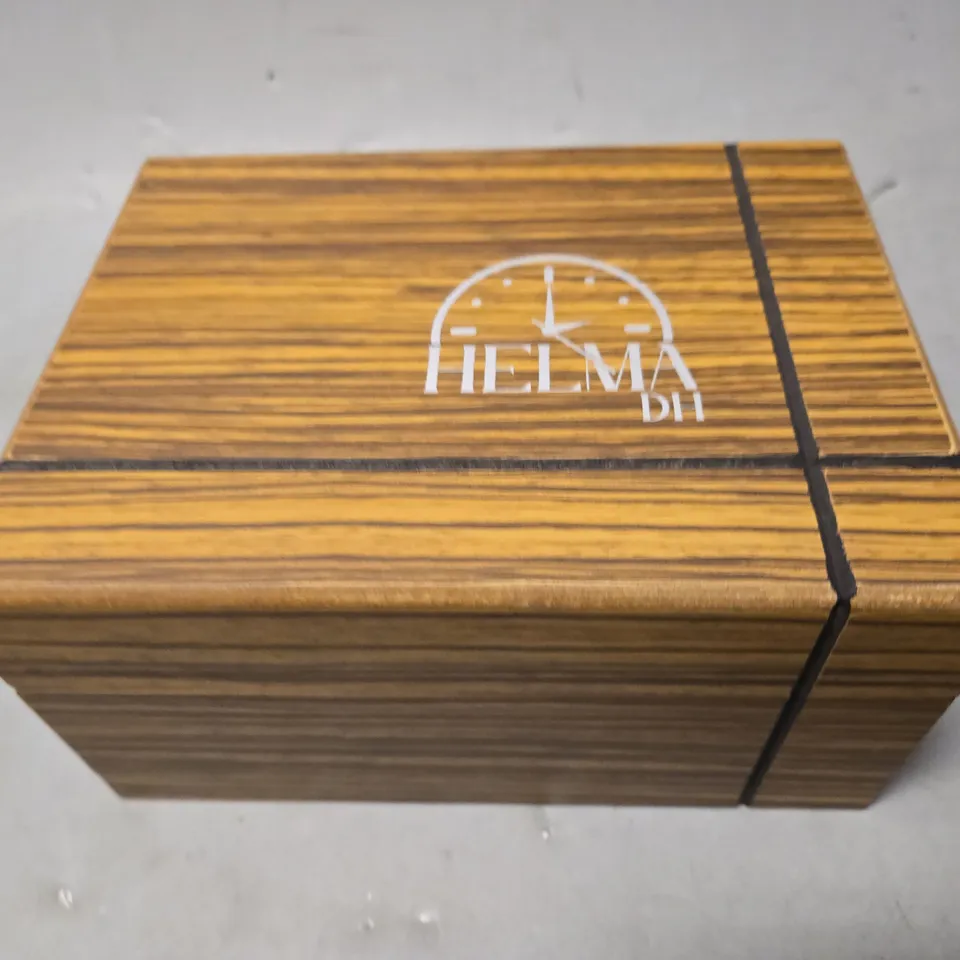 BOXED HELMA DH GREEN DIAL MEN'S SILVER QUARTZ WATCH