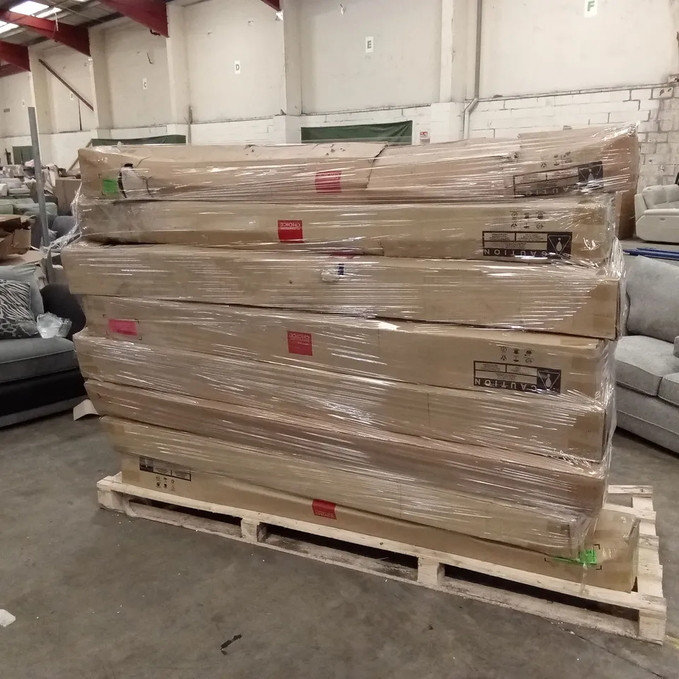PALLET TO CONTAIN A LARGE ASSORTMENT OF INCOMPLETE DESIGNER BED PARTS AND PIECES 
