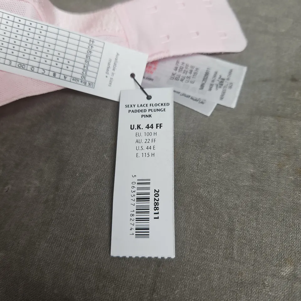 ANN SUMMERS PINK LACE PADDED PLUNGE BRA – UK 44 FF