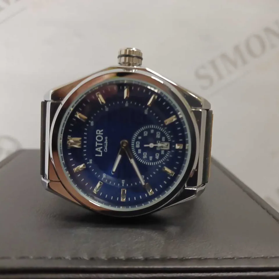 MEN’S LATOR CALIBRE L007 SUB DIAL WATCH – LEATHER/RUBBER HYBRID STRAP – BLUE DIAL - 40MM CASE – L007 MOVEMENT 