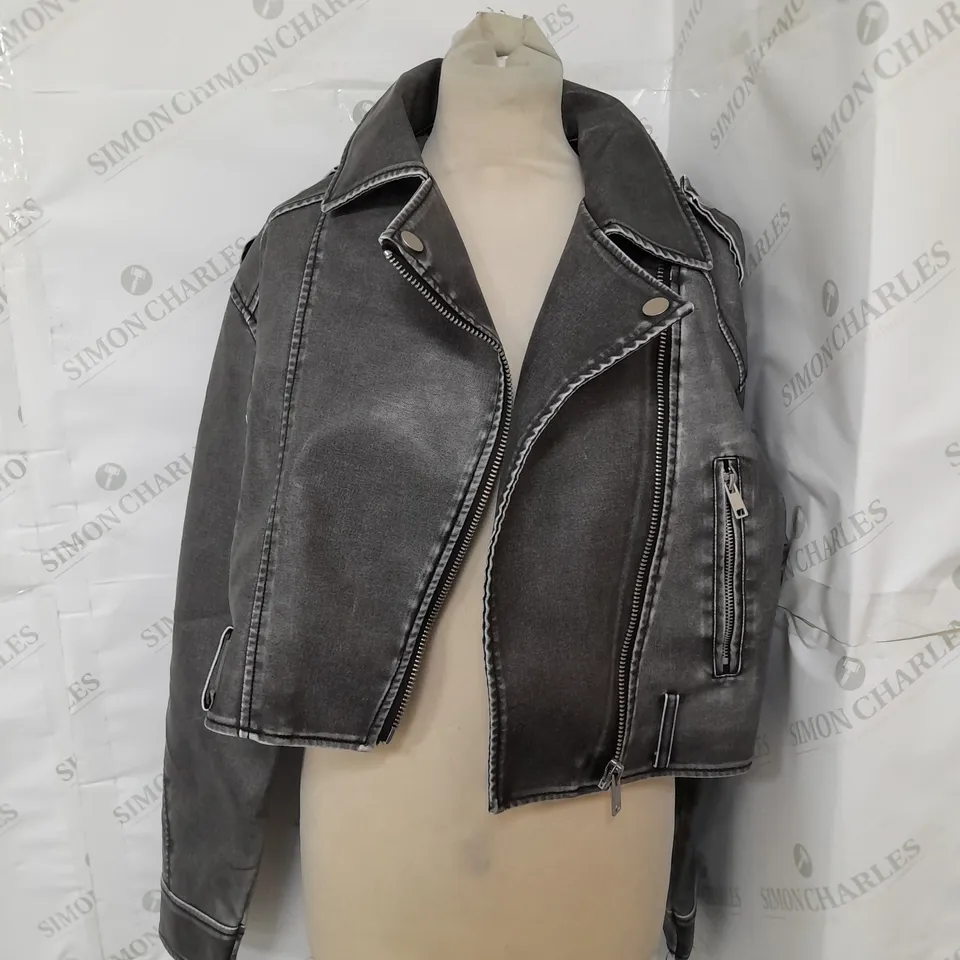 CHAN EDGE CHARCOAL FAUX LEATHER JACKET - MEDIUM