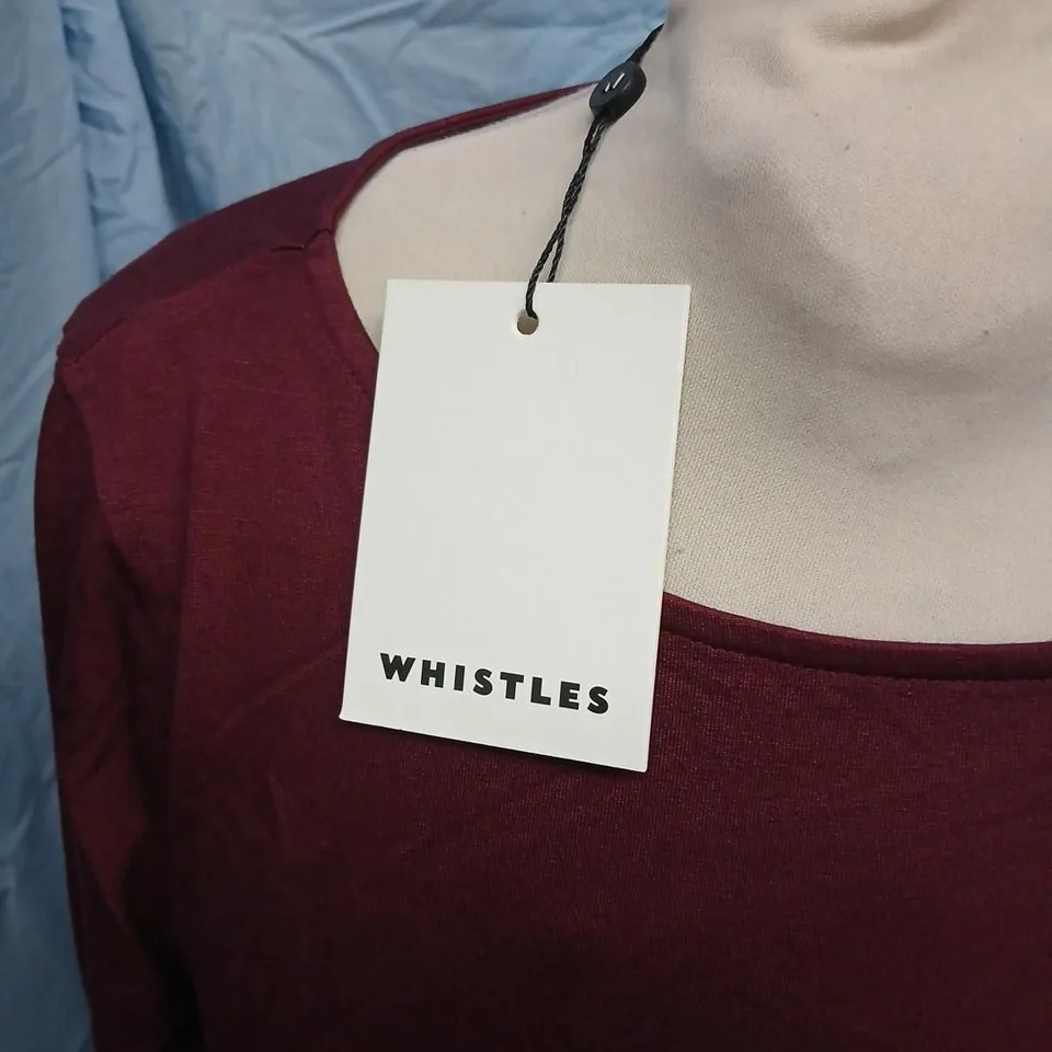 WHISTLES RUCHED SIDE LONG SLEEVE TOP – BURGUNDY (UK S)