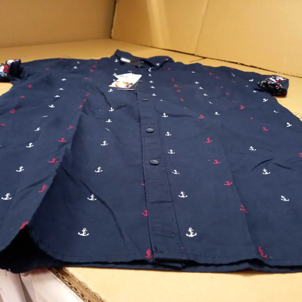 DENIM & FLOWER NAVY/ANCHOR PATTERNED SHORT SLEEVE SHIRT - MEDIUM