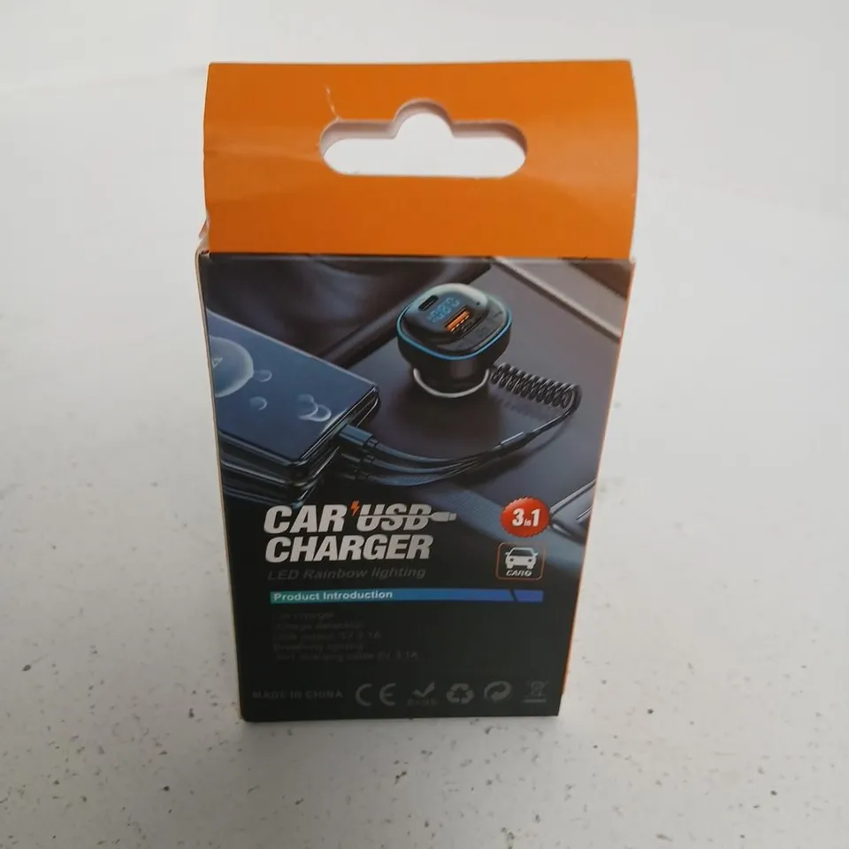 THREE CAR USB CHARGER WITH LED RAINBOW LIGHTING – 3.1A