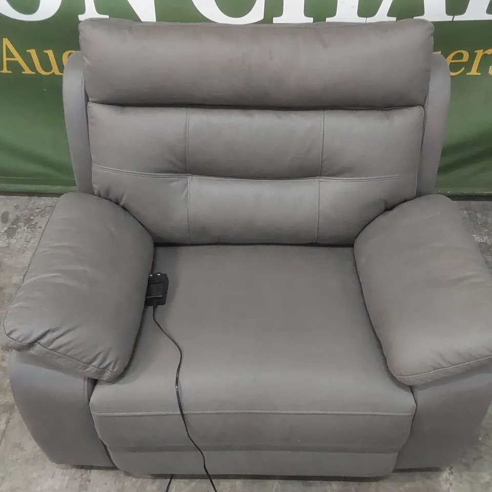 QUALITY DESIGNER ROMAN PISA GREY FABRIC UPHOLSTERED ELECTRIC RECLINER