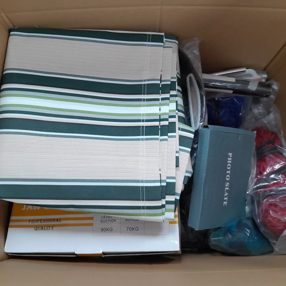 APROXIMATELY 15 ASSORTED HOUSEHOLD ITEMS TO INCLUDE BLACKOUT CURTAINS , BIN BAGS , WOOL , ETC 