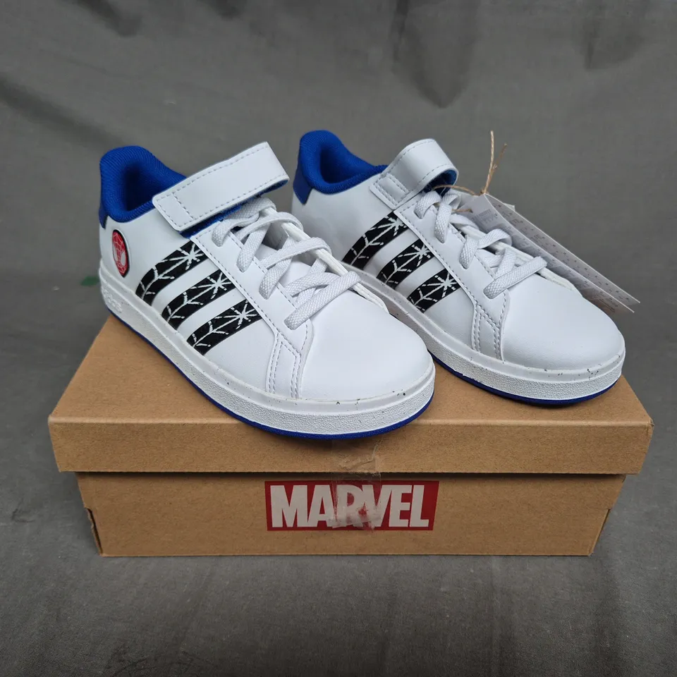 BOXED PAIR OF ADIDAS MARVEL GRAND COURT SPIDER-MAN TRAINERS - UK SIZE 12.5 - KIDS