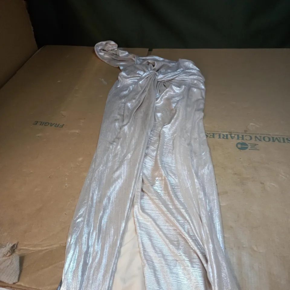 CLUB LONDON CHAMPAGNE HALTER NAOK WRAP DETAIL MAXI DRESS SIZE 10