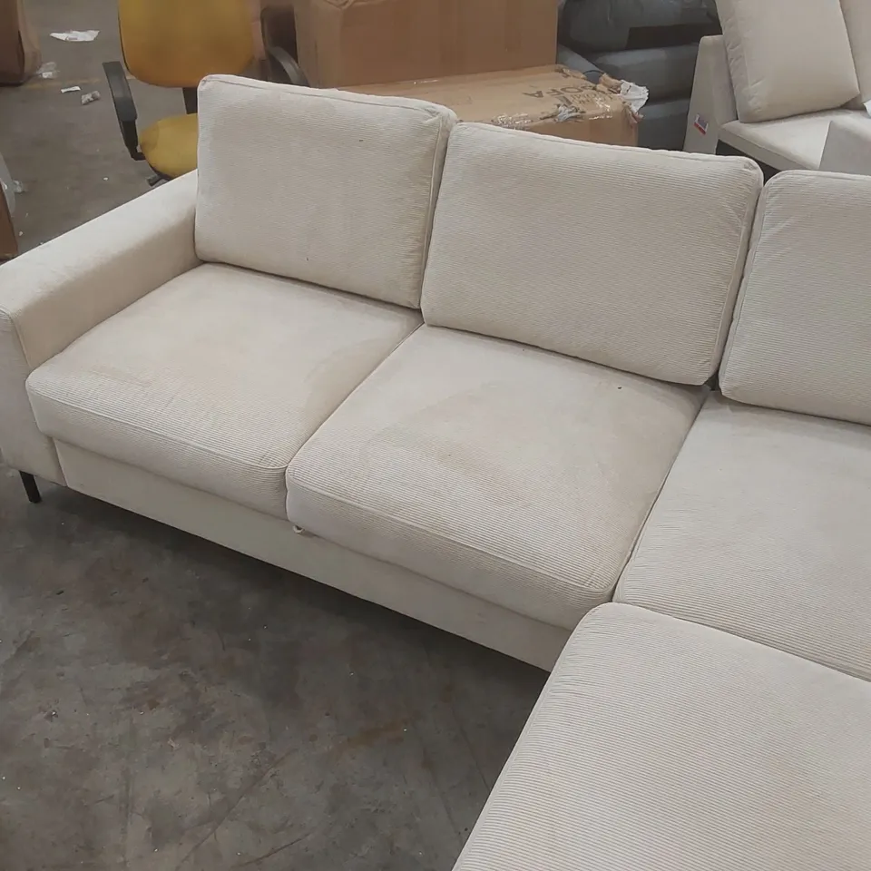 QUALITY DESIGNER UPHOLSTERED CORDUROY BEIGE CORNER SOFA BED