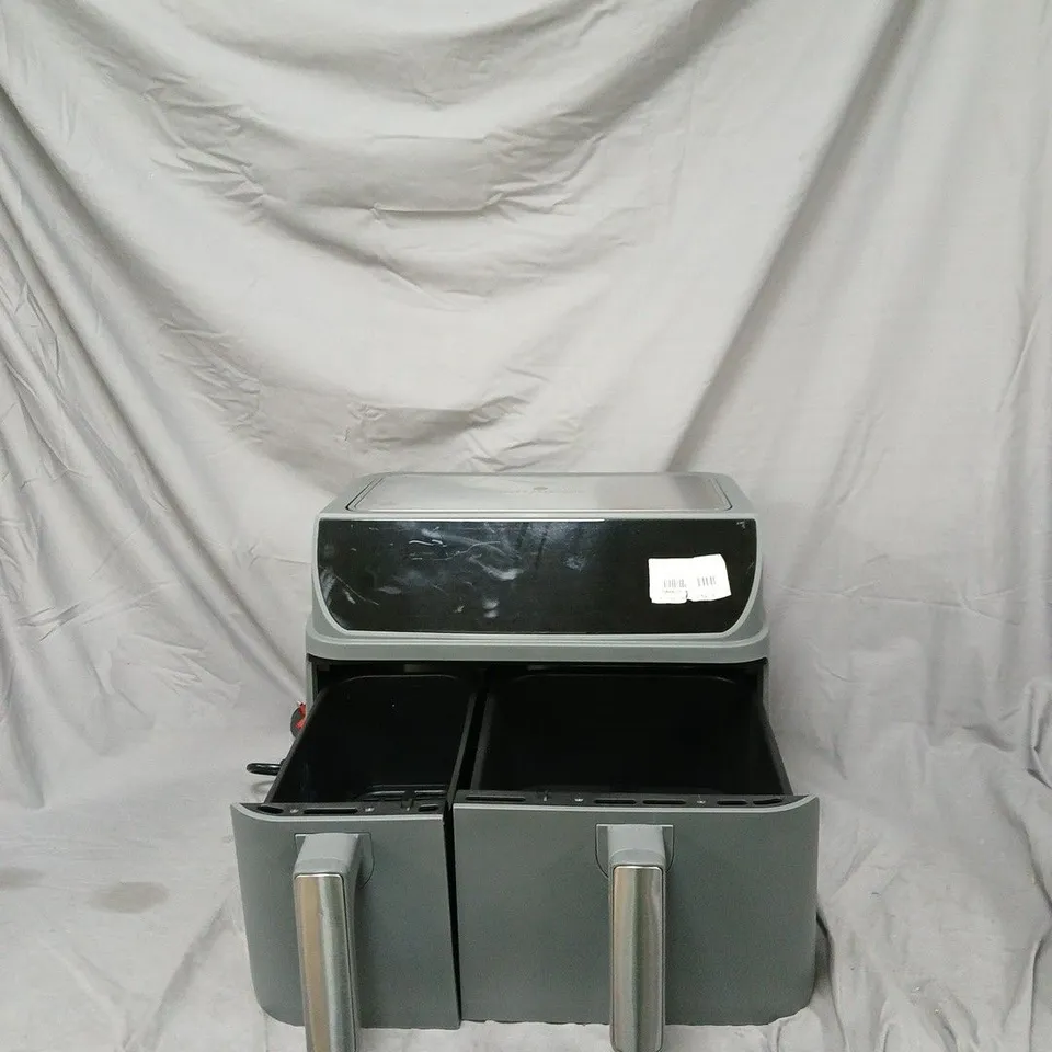 COOKS ESSENTIALS GREY TWO-DRAWER KITCHEN APPLIANCE WITH BLACK CURVED TOP PANEL