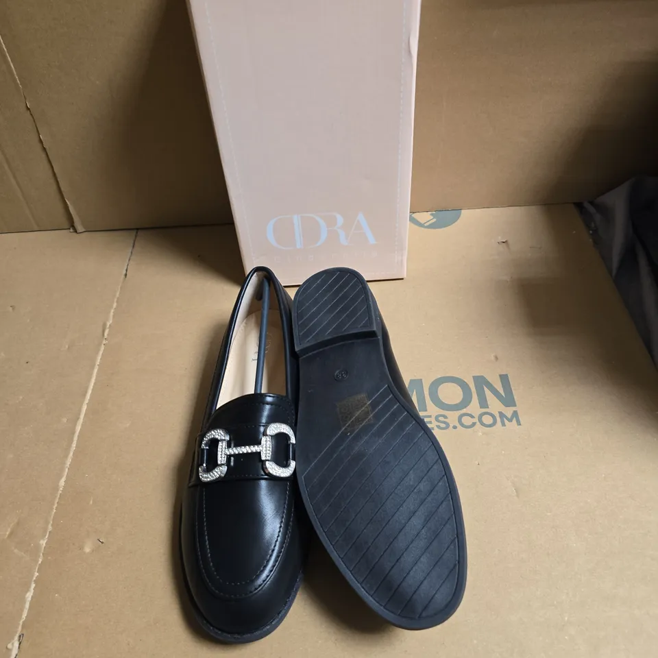 BOXED CINDERELLA BLACK LEATHER LOAFERS WITH CRYSTAL BUCKLE – EUR SIZE 38