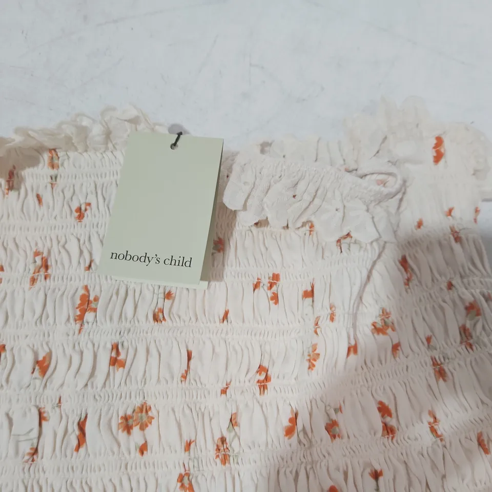 NOBODYS CHILD PRINTED SHIRRED BANDEAU TOP IN WHITE - UK 16