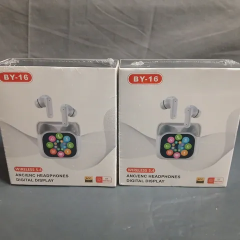 LOT OF 2 SEALED BY-16 WIRELESS HEADPHONES WITH DIGITAL DISPLAY
