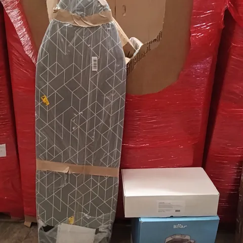 PALLET OF ASSORTED HOUSEHOLD GOODS AND PRODUCTS TO INCLUDE; BABY BOTTLE WASHER,IRON BOARD,LAMP