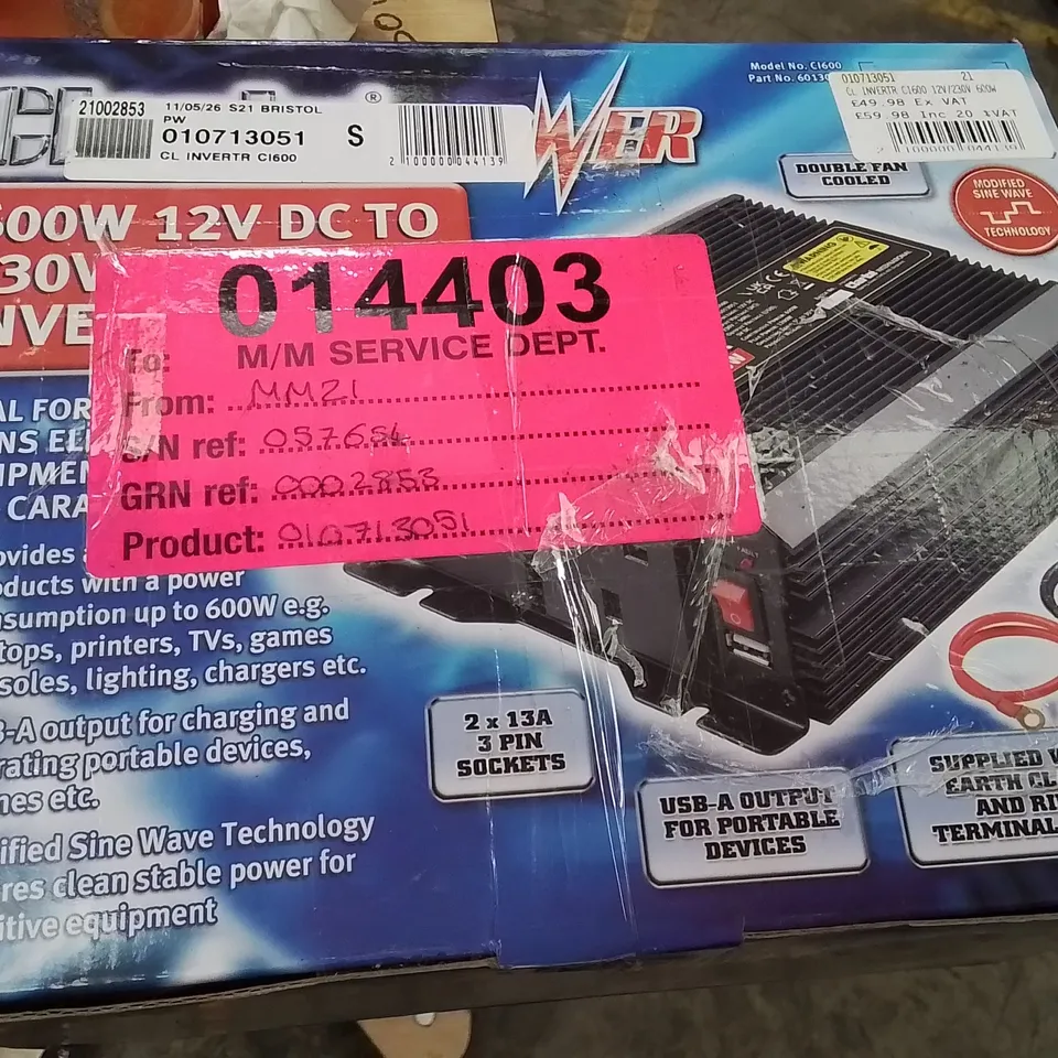 BOXED CLARKE CI600 600W POWER INVERTER