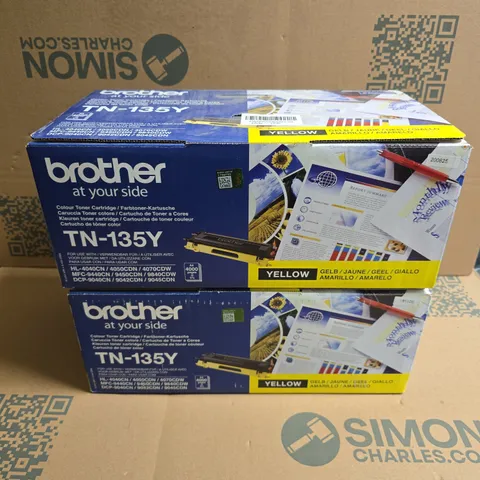 2 X BOXED BROTHER TN-135Y COLOUR TONER CARTRIDGES - YELLOW 
