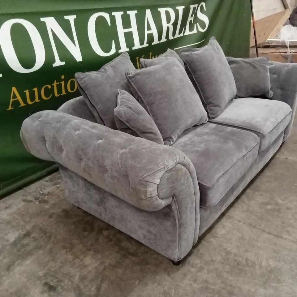 WINDSOR 3 SEATER FABRIC SCATTER BACK SOFA - GREY RRP £949
