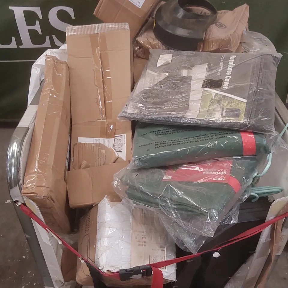 CAGE CONTAINING A LARGE QUANTITY OF ASSORTED ITEMS INCLUDING: CLOTHES HANGERS, GRANITE PESTLE AND MORTAR, CHRISTMAS TREE STORAGE BAGS, FOAM ROLLER ECT // CAGE NOT INCLUDED
