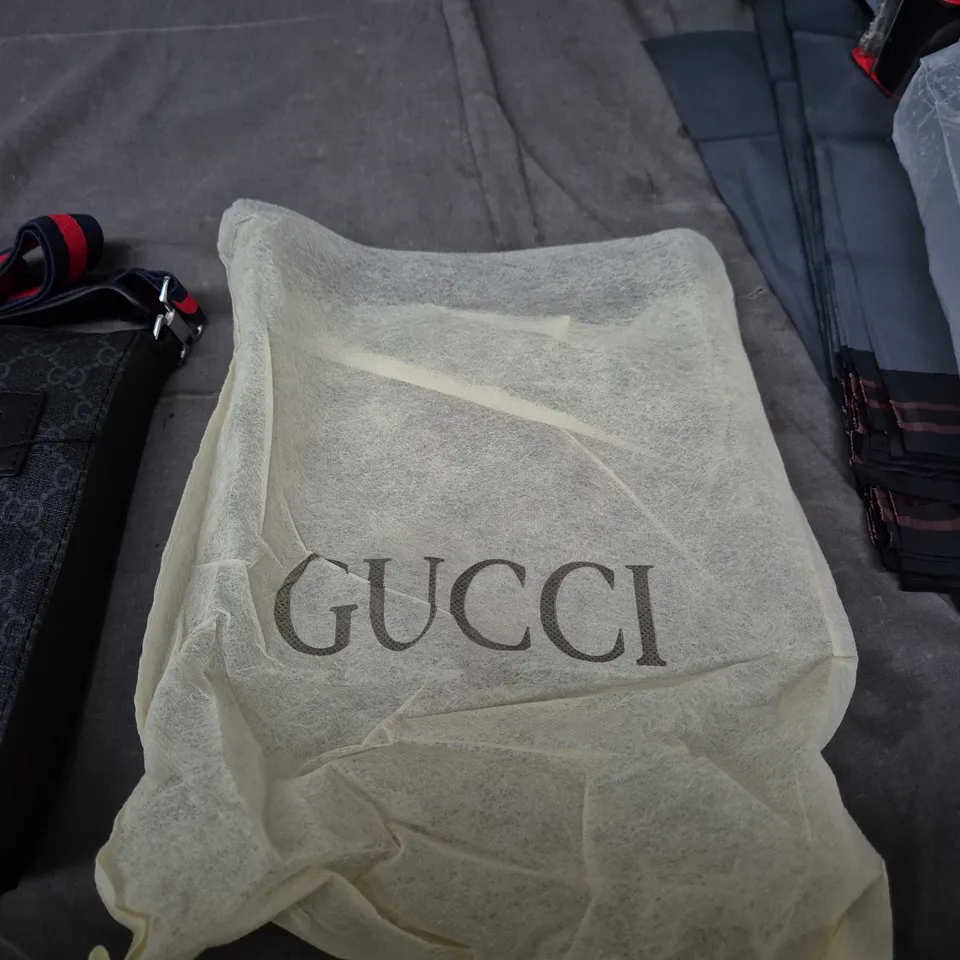 GUCCI GG MONOGRAM CANVAS CROSSBODY BAG WITH NAVY/RED WEB STRAP