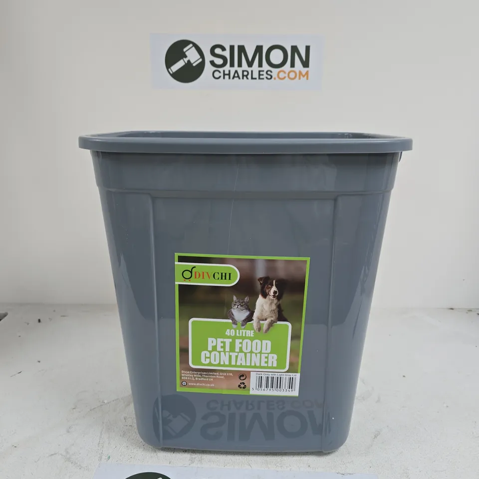 40 LITRE PET FOOD CONTAINER – GREY PLASTIC STORAGE BIN