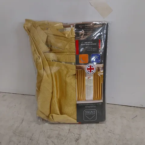 BAGGED WALLER ROOM DARKENING PENCIL PLEAT CURTAINS - OCHRE // SIZE: 117 X 137cm