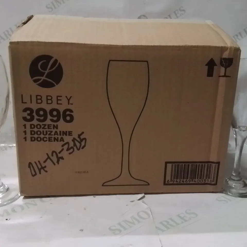 BOXED LIBBEY TEARDROP FLUTE GLASSES SET OF 12