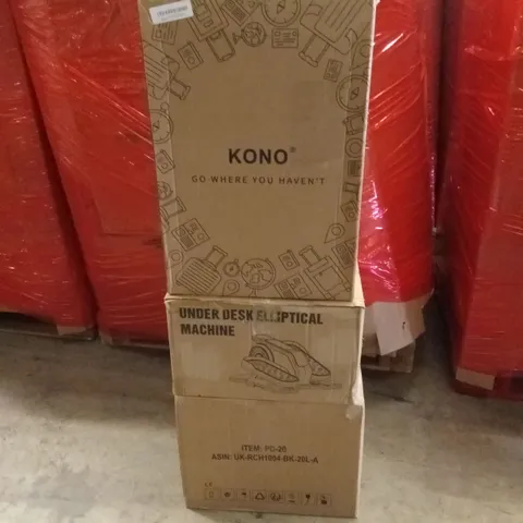 PALLET OF ASSORTED HOUSEHOLD GOODS AND PRODUCTS TO INCLUDE; FOLDING HANGING CHAIR, SUITCASE, UNDER DESK ELLIPTICAL MACHINE ETC
