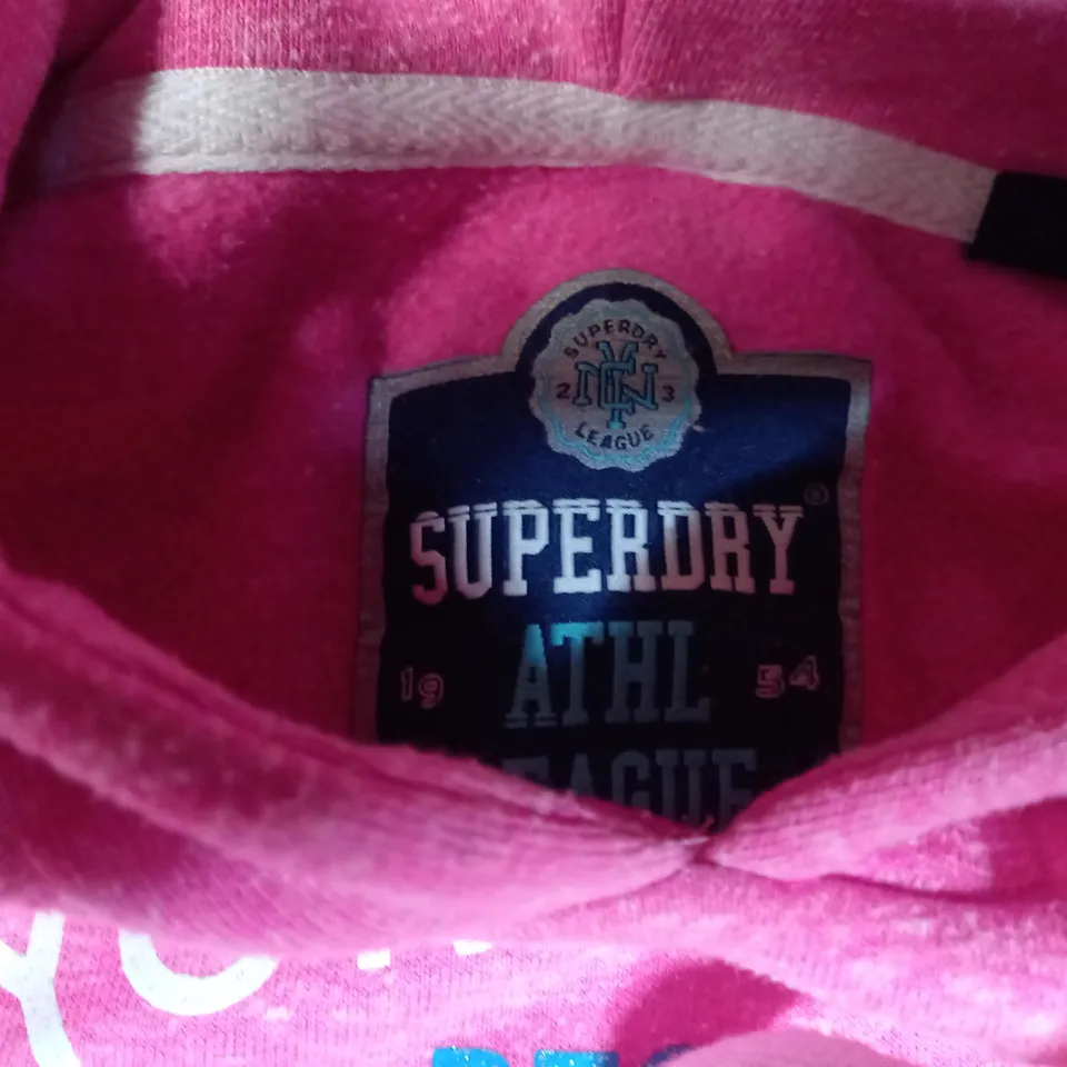 SUPERDRY HOT PINK MARL LOGO FRONT POCKET HOODIE - LARGE