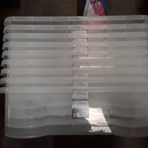 9 PLASTIC 32L STORAGE BOXES (NO LIDS)