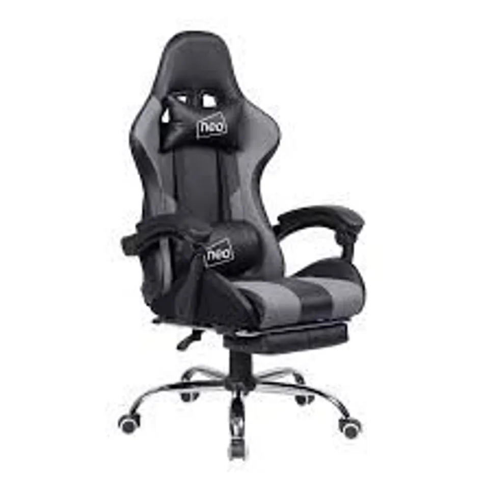 BOXED NEO FAUX LEATHER GAMING CHAIR - BLACK/GREY (1 BOX)