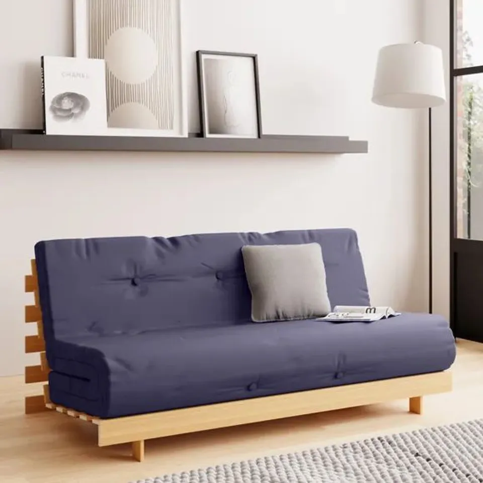 BOXED MITO DOUBLE FUTON  IN NAVY WITH FRAME  -2 BOXES