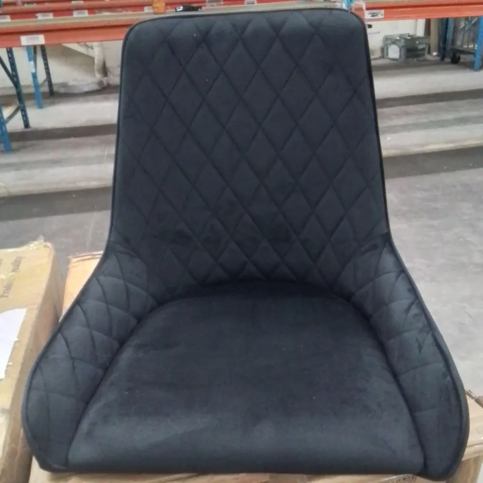BOXED ARIM SET OF TWO BLACK VELVET DIAMOND STITCH UPHOLSTERED DINING CHAIRS